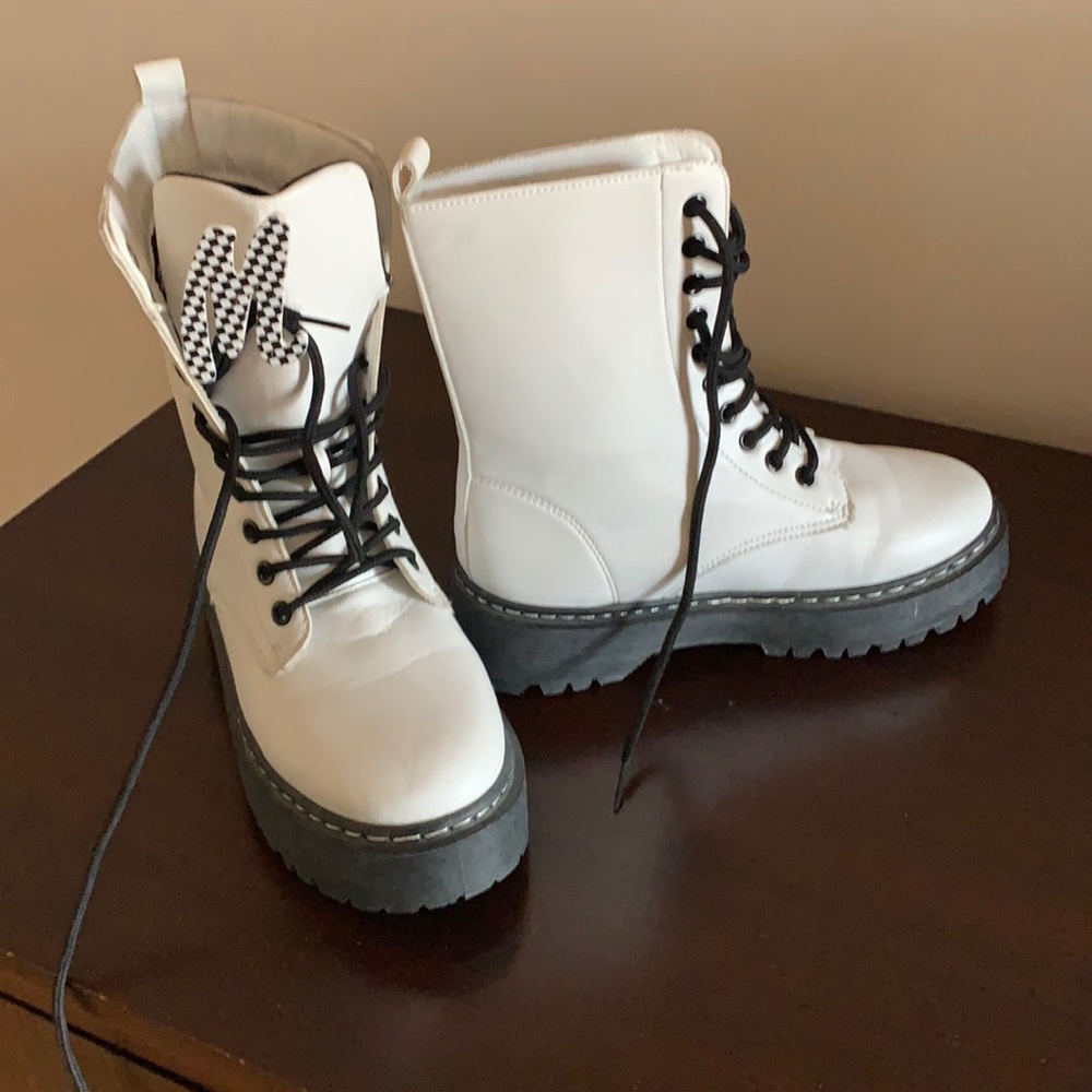 White Platform Lace Boots